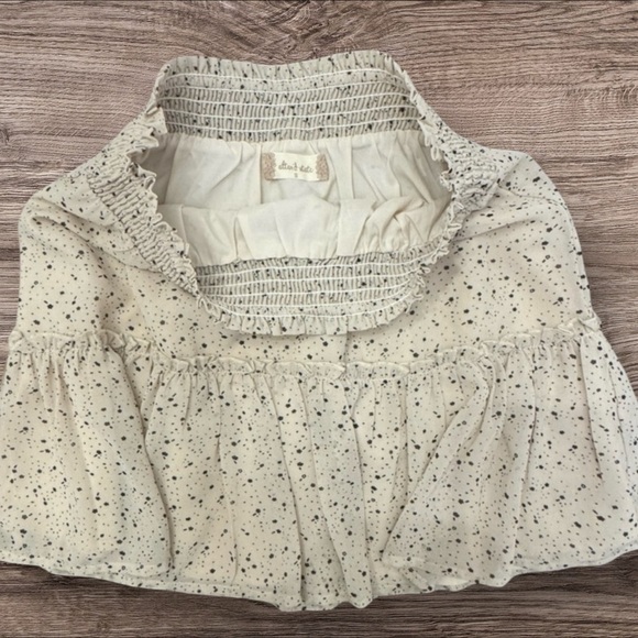 Altar'd State Ruffed Cream Mini Skirt w/ Black Star Speckles & Elastic Waistband - Picture 2 of 2